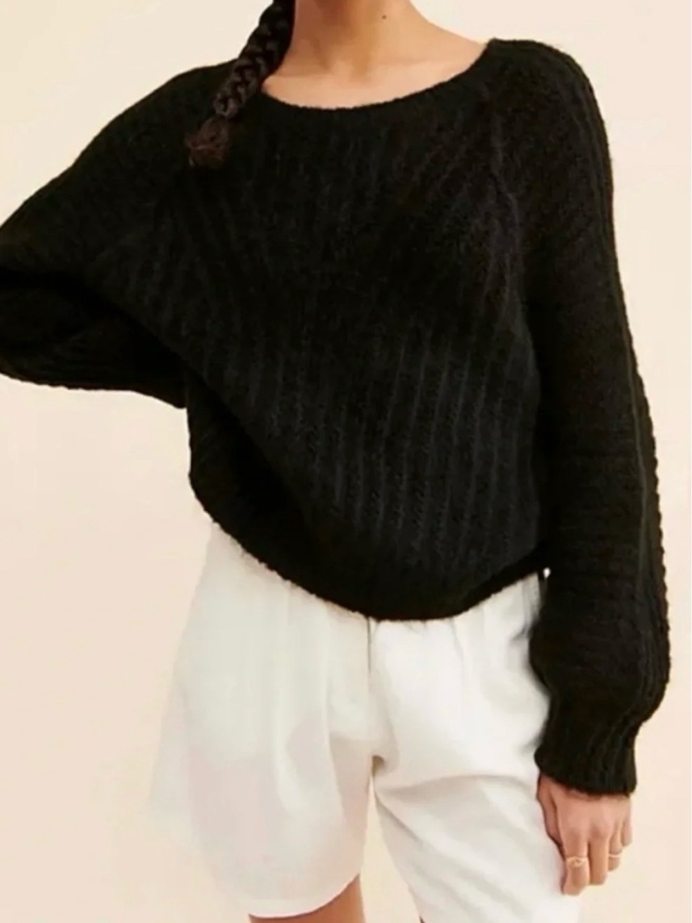Free People Black Carter Sweater Crewneck Cable Knit Women’s Size XS